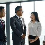 **Ethical CEO Example:** "A diverse group of employees gathered around a transparent CEO in a modern Malaysian office. Sunlight streaming in, emphasizing honesty and open communication."