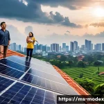 Home 20 기술과 환경의 윤리적 공존 모델 - A modern Malaysian residential rooftop in Selangor featuring sleek solar panels under a partly cloud...