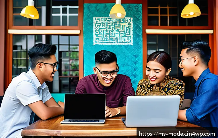 기술 발전이 인간 윤리에 미치는 영향 - A diverse group of Malaysian young adults engaging in a respectful online discussion on laptops and ...